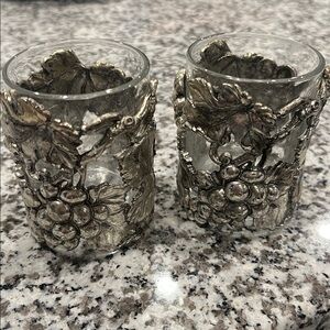 Arthur Court Grapes & leaves Votive Candle pair with glass inserts